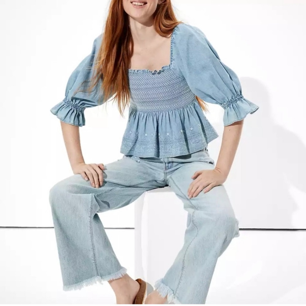 American Eagle Smocked Denim top
